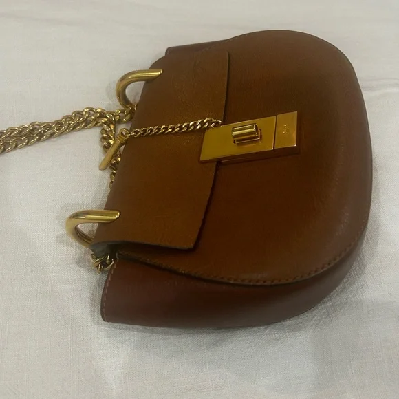 Chloe small Drew Brown Leather Shoulder Bag with Gold Chain - Picture 9 of 10